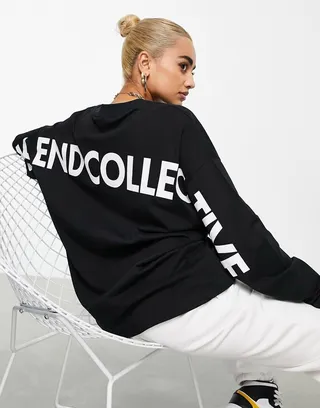 ASOS Weekend Collective oversized long sleeve t-shirt with back logo in black