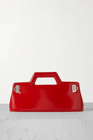 Ferragamo - Wanda Embellished Glossed-leather Tote - Red