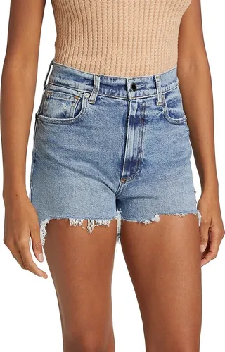 Georgie High-Rise Distressed Step-Hem Stretch Cut-Off Denim Shorts