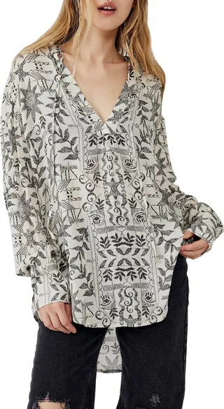 Mia Floral Print Tie Neck Tunic Top