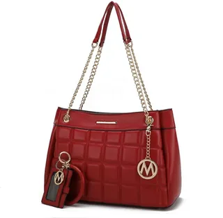 Mabel Quilted Vegan Leather Women’s shoulder Bag with Bracelet Keychain with a Credit Card Holder– 2 pieces