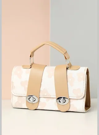 Printed Casual PU Leather Mini Hand Bag with Push Lock For Women