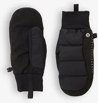 Womens Black Down For It All Quilted Shell Mittens