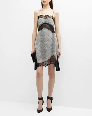 Snakeskin-Print Lace-Inset Textured Cami Dress