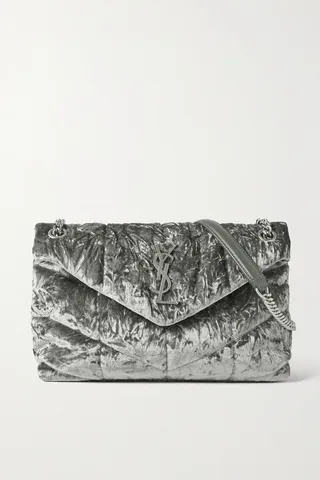 SAINT LAURENT - Loulou Puffer Small Quilted Velvet Shoulder Bag - Gray