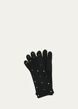 Jersey-Knit Cashmere Gloves with Crystals
