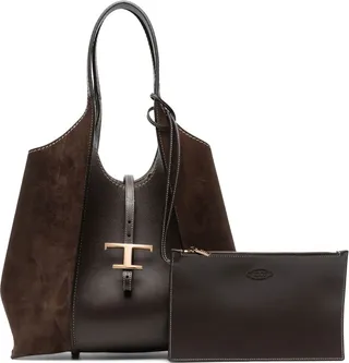 Brown T Timeless Suede Tote Bag