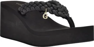 Guess Women's Daber Braided Thong Mid Wedge Eva G Charm Sandal Women's Shoes