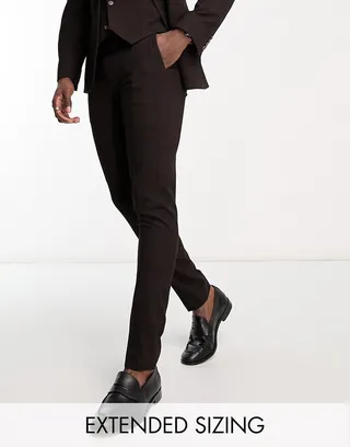 ASOS DESIGN skinny suit pants in burgundy plaid