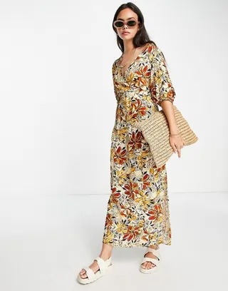 & Other Stories midi dress with puff sleeves in autumnal floral