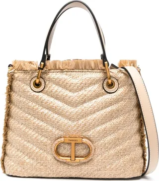 Logo-Plaque Frayed Tote Bag
