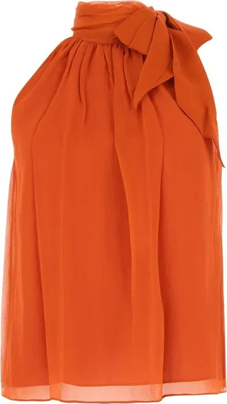 Theory Crinkled Chiffon Halter Bow Top
