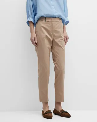 Cropped Side-Slit Cigarette Pants
