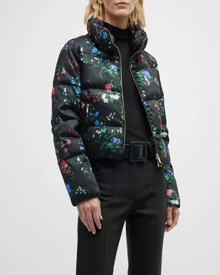 Floral-Print Crop Puffer Coat