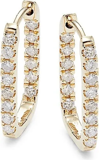 14K Yellow Gold & 0.5 TCW Diamond Hoop Earrings