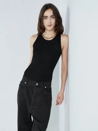 Round-neck Silk-blend Ribbed-knit Vest