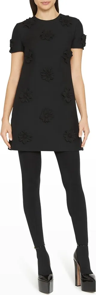 Flower Applique Crepe Mini Dress