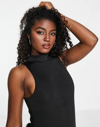 New Look slinky high neck bodysuit in black