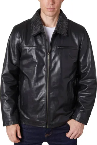 Perry Ellis Men's Zipper Leather Jacket