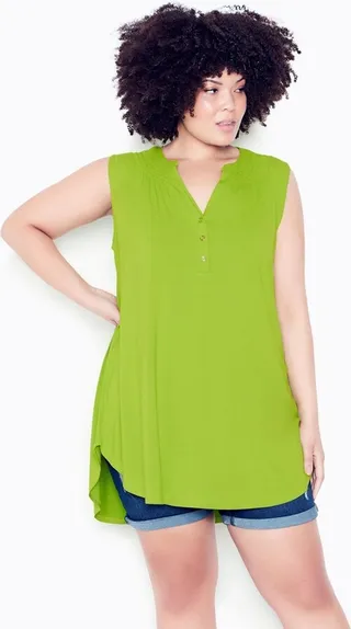 AVENUE| Women's Plus Size Smock Henley Tunic - lime green - 30W