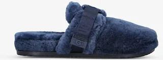 Ugg Mens Navy Fluff It Brand-embossed Wool-blend Slippers