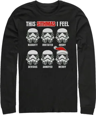 Men's Star Wars Christmas Sithmas Stormtroopers Long Sleeve Shirt - Black - Large