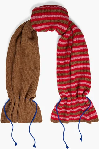 Ruched striped ribbed wool scarf