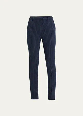 Pinstripe Skinny-Leg Wool Pants