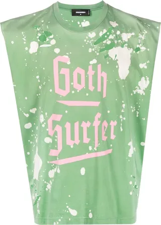 distressed logo-print sleeveless T-shirt