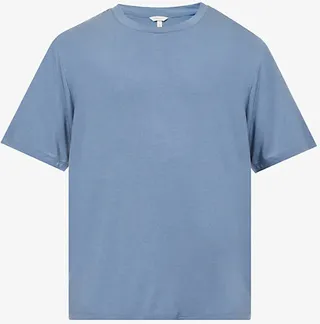 Mens Coastal Blue Henry Short-sleeved Stretch-jersey Pyjama set