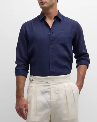 Caroubis Linen Pocket Sport Shirt