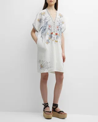 Zippy Embroidered Linen Shift Dress