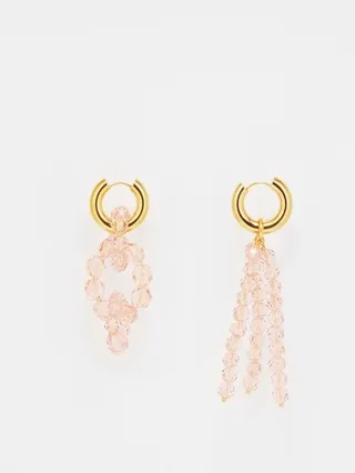 Mismatched Beaded Gold-plated Hoop Earrings