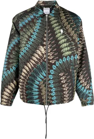 Leaf-Jacquard Bomber Jacket