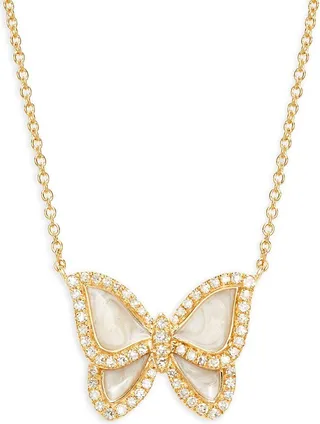 14K Yellow Gold & 0.26 TCW Diamond Butterfly Pendant Necklace