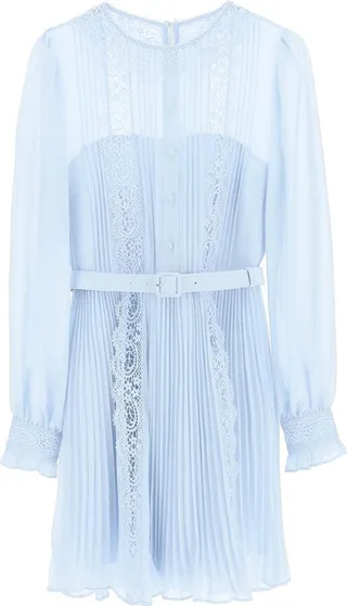 Self-Portrait Belted Waist Chiffon Mini Dress