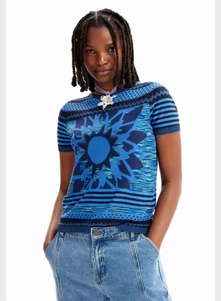 Graphic Mesh Detail T-Shirt
