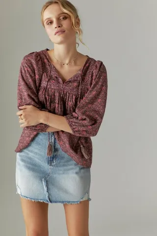Long Sleeve Mix Print Peasant