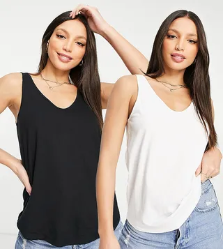 ASOS DESIGN Tall ultimate tank top with scoop neck in cotton in 2 pack SAVE - MULTI