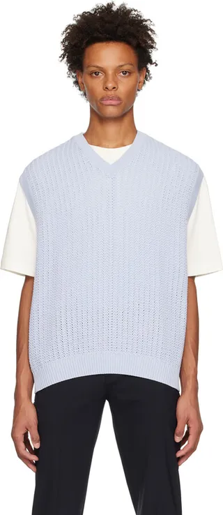 Solid Homme Blue V-Neck Vest