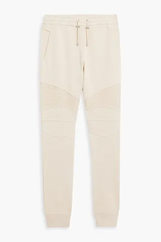 Printed ribbed-paneled French cotton-terry sweatpants
