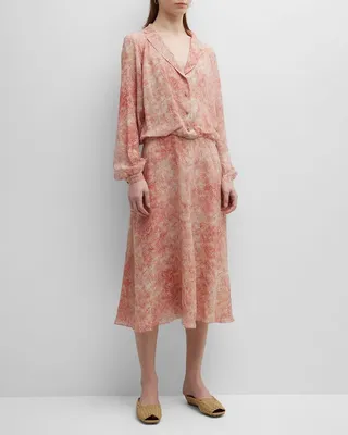 Alexandra Water Flowers Printed Midi Dress