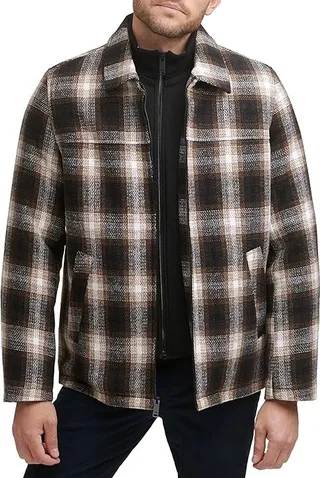 Dockers Men's Wool Blend Open Bottom Jacket with Quilted Bib (Brown Fancy) Men's Coat