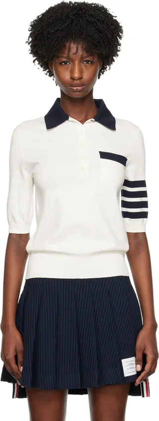 Thom Browne White 4-Bar Polo