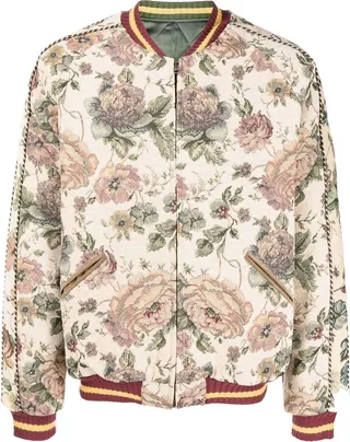 Floral-Jacquard Bomber Jacket
