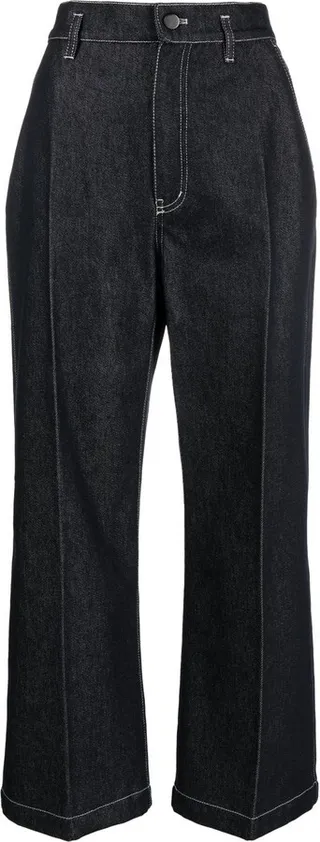 Wide-Leg Pressed Crease Jeans