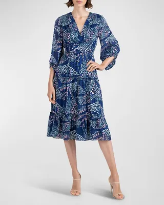 Zanita Abstract-Print Balloon-Sleeve Dress