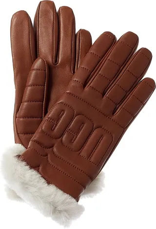 Ugg Logo Quilted Leather Gloves