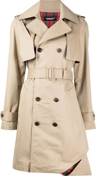 Belted-Waist Above-Knee Trench Coat