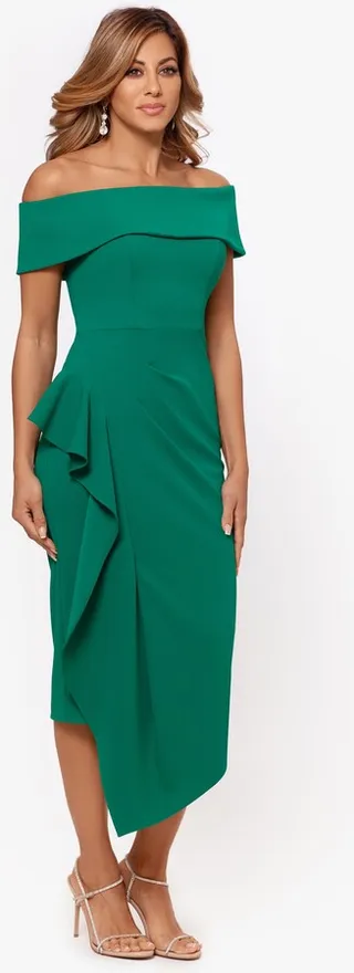 Off The Shoulder Midi Crepe Dress